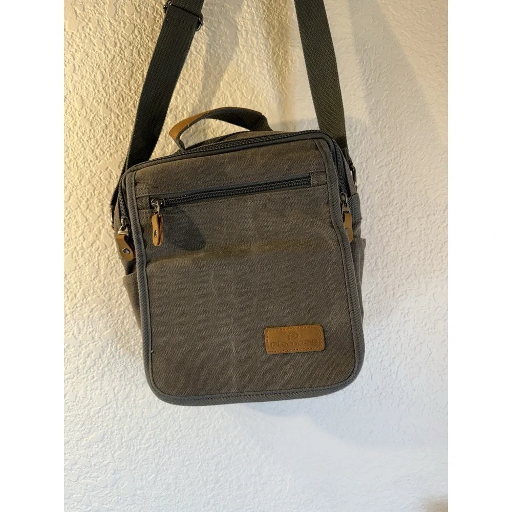 PLAMBAG Messenger Bag Travel Satchel Gray Canvas Shoulder Crossbody.‎ Unisex.